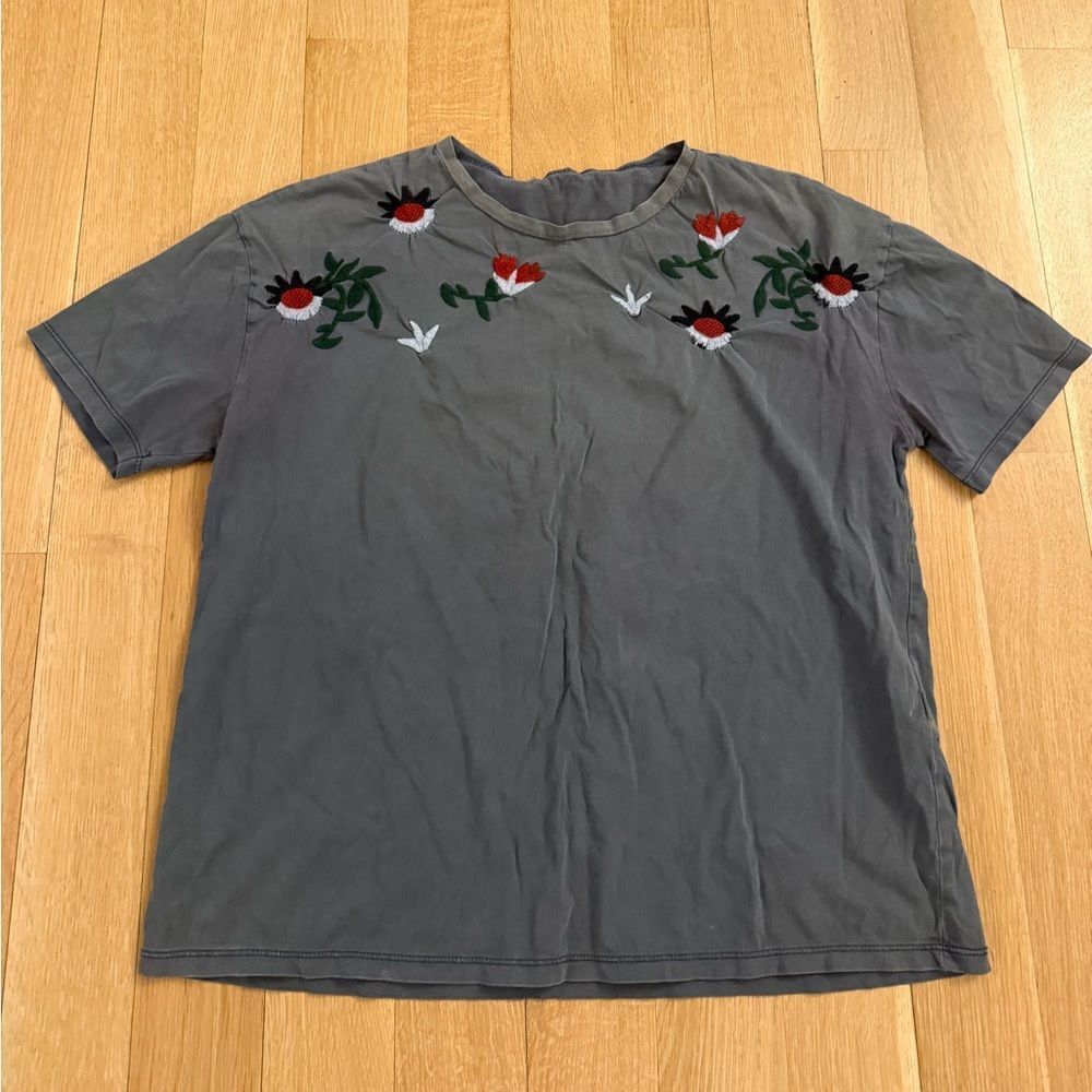 Gray Floral Embroidered Shirt